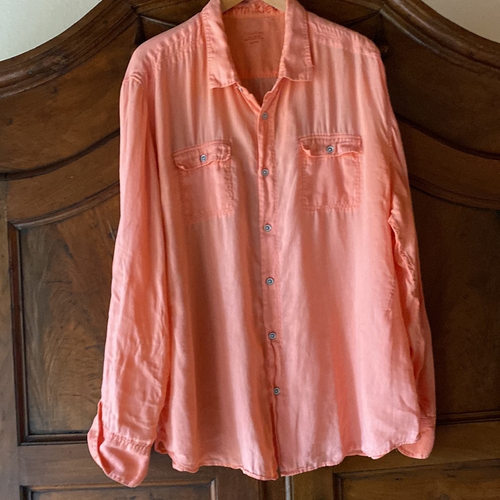 Orange linen long sleeve button down shirt
